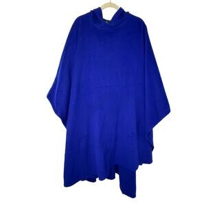 Ralph Lauren 100% Cashmere Hooded Poncho Royal Blue Made in USA One Size